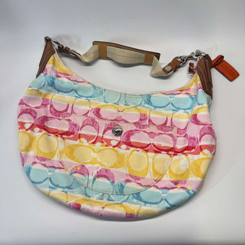 Coach Hobo Bag Rainbow Multicolor Signature C Scribble Canvas Tote Y2K 11754